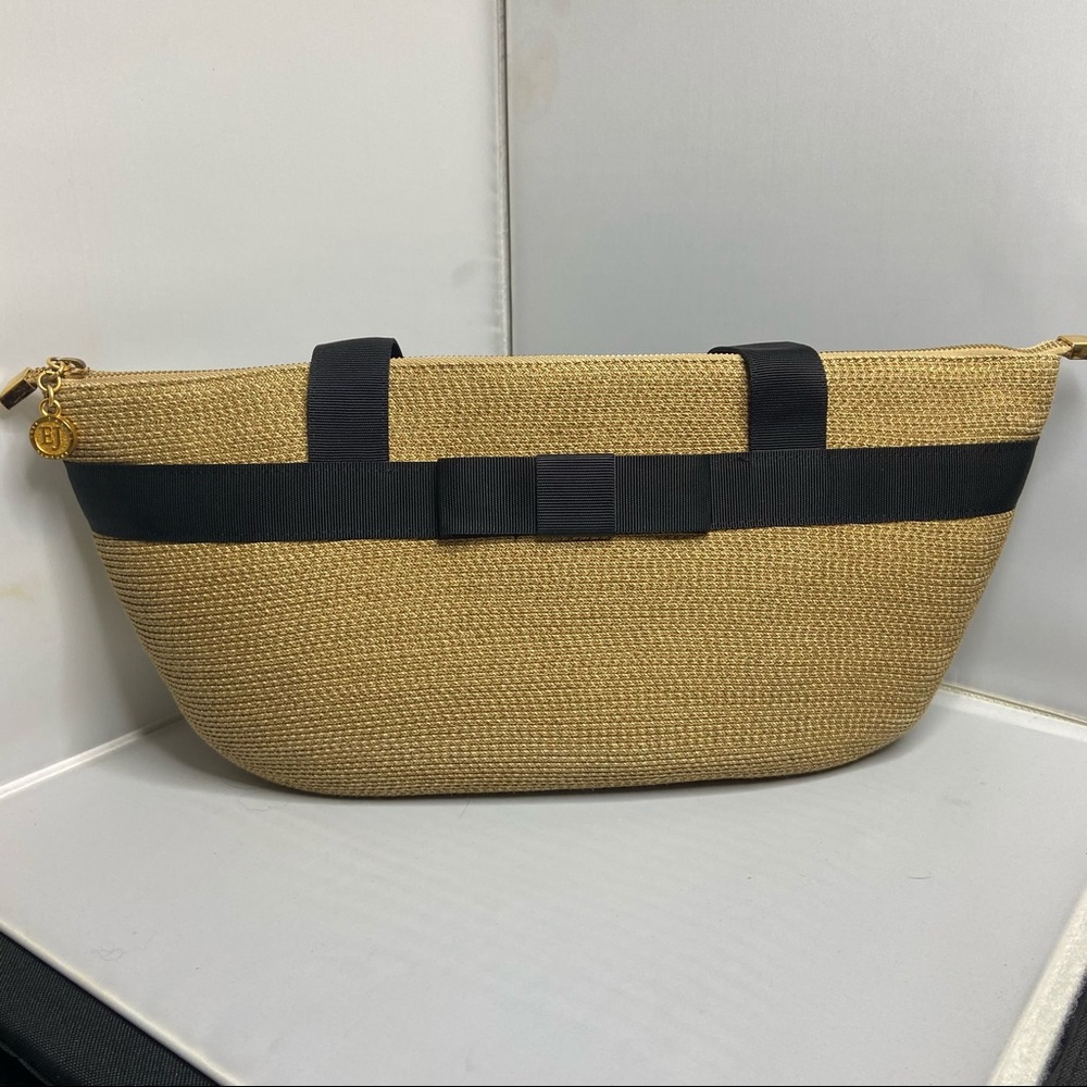 Eric Javits New York Tan Woven Purse w/ Black Bow